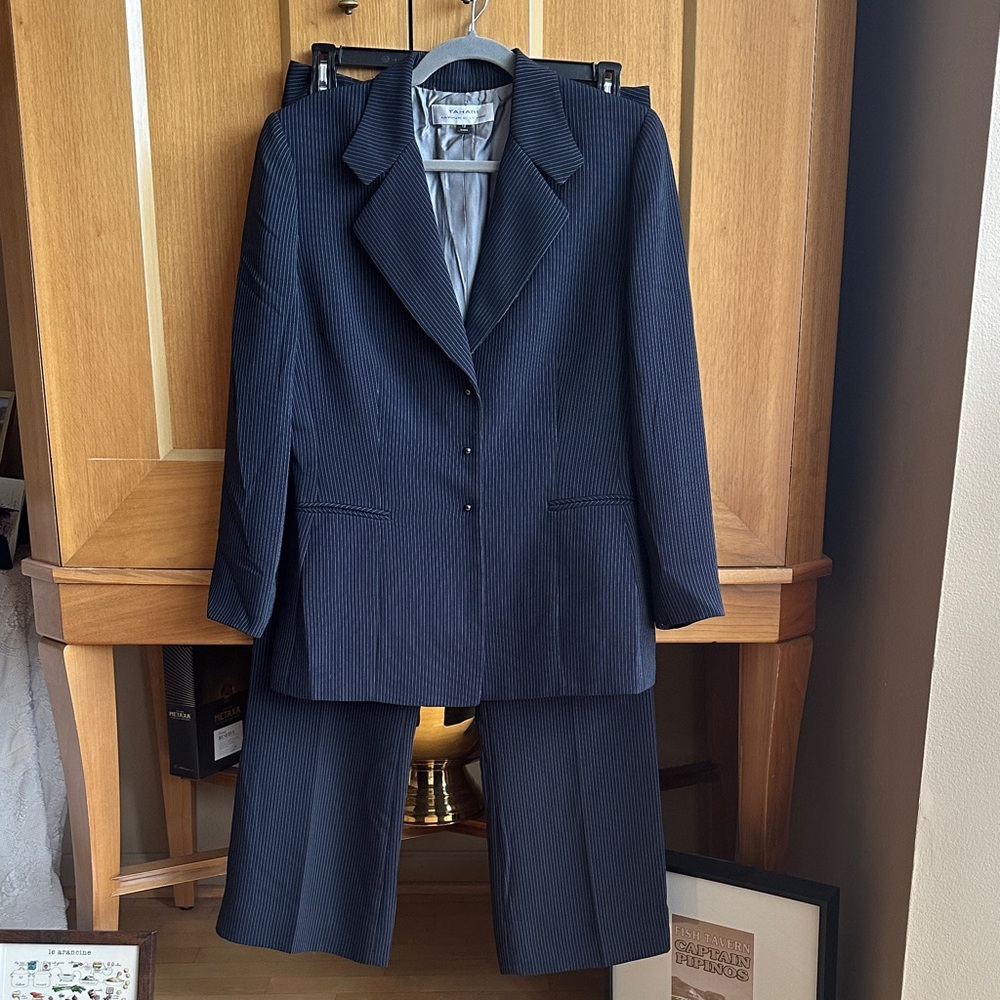 Tahari Navy Pinstripe Suit Set